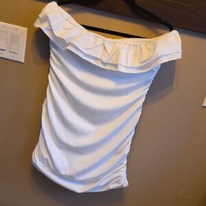 White Ruffle Tube Mini Dress